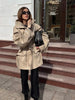 Solid Oversized Tie-waist Cropped Trench Coat Women Drop Shoulder Outerwear Lady Spring Modern Edgy Streetwear Coat
