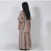 Striped Long Pants Set Color Block Turn Down Collar Three Quarter Sleeve Shirt Wide Leg Bottoms Casual Chic Women Outfits