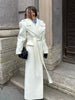 Vintage Large Lapel Tweed Long Coat Women Elegant Loose Double Breasted Belt Coats Lady Winter Classic Chic Street Overcoat