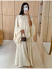 Women Beige Pleated Cape Set Loose Long Sleeved Ruffles Blouse A-line Maxi Flowy Skirt Chic Formal Evening Party Outfit