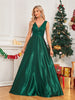 Elegant Sequins Evening Dress For Women Deep V-neck Satin Prom Party Green Dress Floor Length Blue Formal Gowns