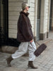Women Dark Brown Faux Fur Coat Stand Neck Zipper Loose Solid Pullover Spring Chic Lady Casual High Street Outwear