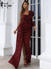 Light Blue Sequin Party Dress Women One Shoulder Long Sleeve Ruffles Side Split Draped Evening Prom Dresses Long Gown