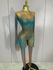 Sparkly Rhinestones Sexy Mesh See Through Bodycon Jumpsuit Women Birthday Gown Women Bar Nightclub Dancer Stage Outfit