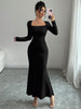 Women's Four Seasons Women's Elegant Temperament Retro Solid Color Square Collar Long Sleeve Dress