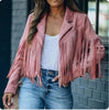 Womens Vintage Lapel Long Sleeve FringeCropped Hippie Motor Biker Cardigan OutwearsFaux Suede Tassel Jacket