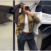 Vintage Cropped Women's Bomber Jacket Coat Faux Suede Stand Collar Short Outerwear High Street Female Casual Work Outfit
