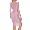 Women's Oil Glossy Long Sleeve Bodycon Dress Smooth Solid Color Round Neck Hip Wrap Tights Pencil Dress Rave Party Clubwear