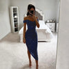 Women Christmas Party Dress Sequined Irregular Hem Evening Dress Low-cut Prom Wedding Party Formal Slit Hem Ladies Midi Dress