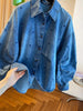 European and American Style Blue Heart Patterned Denim Shirts for Women Long-sleeved Spring Coats