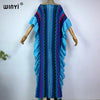 Knitting Rainbow Printing Comfort Warm Winter Holiday Dress Elegant Africa Women Boho Party Long Dress