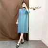 Women Pleated Single Breasted Dress Stand Theree Quarter Sleeve Tide Spring 2F0095