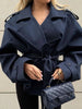 Spring Lace Up Trench Coat Women Solid Loose Large Lapel Long Sleeves Short Windbreaker Chic High Street Lady Outerwear