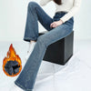 Winter Female Thin Snow Warm Plush Jeans Lady Chic Fleece Flared Pants Girls Korean High Waist Straight Leg Denim Trousers