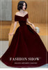 Spring Long Elegant Wine Red Soft Velvet Evening Party Wedding Dresses for Women Off Shoulder Maxi Dress