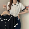 Women's Stylish Clothing Knitting Button Short Tops Tees Patchwork Striped Jacket Girls Y2k Clothing Korean Sweater Short Shirt