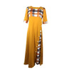 Women's Irregular Lattice Patchwork Long Dresses Vintage Buttons O Neck Half Sleeves Casual Lady Commuting Dress
