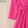 Women Street Crossover Waist Midi Dresses Elegant Long Sleeve Collared Shirtdress Commuting Solid Color Robes