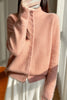 Autumn Winter Women's 100% Merino Wool Knit Cardigan Stand Collar Single Row Button Front Sweater Soft Warm Office Wear Coat
