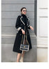 Women White Long Woolen Coat Autumn Winter British Hepburn Style Thicken Slim Double-Breasted Woolen Coat Women Outwear