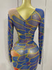 Sparkly Rhinestone Stretchy Mesh See Through Long Dress Women Birthday Party Performance Nightclub Stage Costume