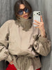 Printed Oversized Drawstring Waist Jackets Women Street Stand Collar Full Sleeve Zipper Slim Coats Autumn Chic Ladies Outerwears
