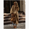Women's Brown Stand Up Collar Long Long Trench Coat Lantern Sleeve Side Slit Loose Windbreaker Spring Autumn Coat