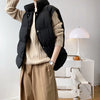 Stand Neck Puffer Cotton Vest Beige Black Autumn Winter Loose Vest Women Jacket