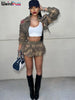 Tie-Dye 2 Piece Set Tracksuit Women Letter Print Zip Jacket+Waistband Puffy Skirt Matching Street Casual Vintage Suit