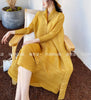 Pleated Triple Button Long Sleeve Lapel Dress Women Spring Korean Causal Elegant Clothes