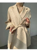 Winter Casual Adjustable Waist Wool Coat Women Water Ripples Woolen Coat Jackets Female Autumn Camel Coat Commuting
