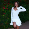 Sexy Black White Patchwork Ruffles Short Dress Women's Long Flare Sleeve Lace-up Evening Party Mini Dresses Female Blue Pink Red