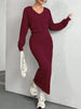 2pcs Set Women's Knitted Loose Long Sleeved Red Dress Suit Autumn Hooded Sweater Casual Commuting Suits