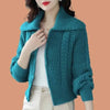Women Solid Color Zipper Knitted Cardigan Coat Female Large Size Loose Fit Korean Knitted Cardigan Thickness Sweater Jacket