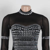 Women Full Sleeve Diamonds Mesh Rhinestones High Side Split Mermaid Maxi Long Dress Evening Sexy Party Dresses Vestidos