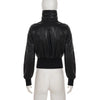 Women Faux Leather Jackets Solid Short Coat Zipper Pocket Turn Down Collar Long Sleeve Waist Cinched Slim Streetwear Autumn