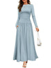 Autumn Women Long Sleeve Maxi Dress Comfortable Fit Ruched Detail Multi Color for Casual Everyday Wear