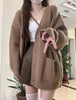 Loose Cardigan Women Long Sleeve V-neck Knitted Black Slouchy All-match Female Autumn Winter Coats Korean Chic Baggy Tops MLQ9