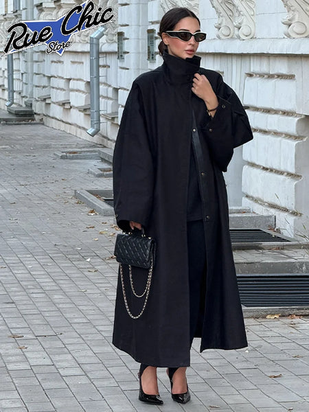 Casual Stand Collar Lace Up Trench Coat Women Chic Full Sleeve Single Breasted Windbreaker Lady Commute Daily Outwear