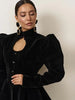 Velvet Women's Jacket Coat Cutout Mandarin Collar Puff Sleeve Blouse Coat Female Button Front Slim Elegant Outerwear Ladies