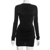 Long Sleeve Ruched Sexy Mini Dress Women Autumn Winter Elegant High Waist Bodycon Club Party Dresses Female