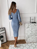 Spring Women's Dress Long Sleeve V Neck Low Cut Thread Tight Party Khaki Basic Long Skirt