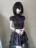 Gothic Lolita Y2K Women's Mini Dress Double Breasted Striped Ruffle Hem Slim Fit Harajuku Dark Cute Night Out Streetwear