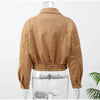 Brown Retro Suede Lapel Zippered Short Jackets Women's Casual Full Sleeves Pocket Loose Coats Spring Daily Commute Outwear
