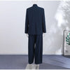Chic Solid Stand Neck Blazer Jacket Pant Set Women Full Sleeve Shoulder Pads Coat Wide Leg Pants Autumn Commute Outfit