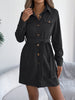 Autumn Winter Casual Solid Color Corduroy Women Dresses Elegant Single Breasted Long Sleeve Lace Up Mini Dress Khaki Black Red