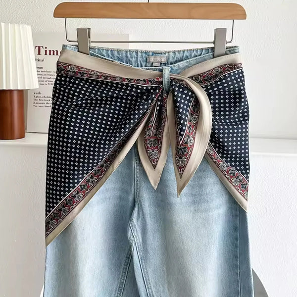 1pcs Retro Triangular Binder Headcloth Women's Niche All-Matching Scarf Jeans Belt Triangular Scarf
