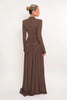 Women Glitter Maxi Evening Dress Deep V Neck Long Sleeve Ruched High Slit Formal Party Dress For Wedding Guest Prom