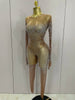 Sparkly Rhinestones Sexy Mesh See Through Bodycon Jumpsuit Women Birthday Gown Women Bar Nightclub Dancer Stage Outfit