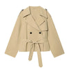 Holiday Casual Chic Women Short Trench Coat Double Breasted Sashes Jacket Trench Spring Sumer Office Trench